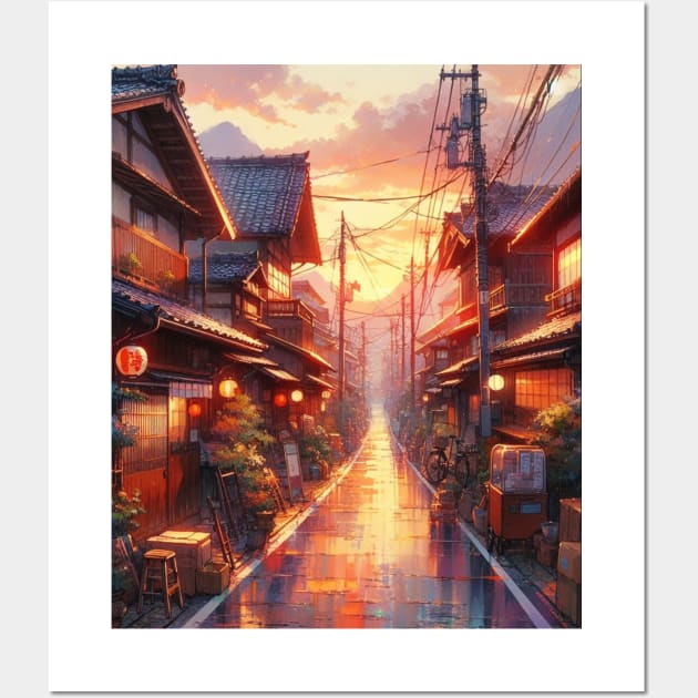 A Japanese Native Road Before Sunset - Anime Drawing Wall Art by AnimeVision